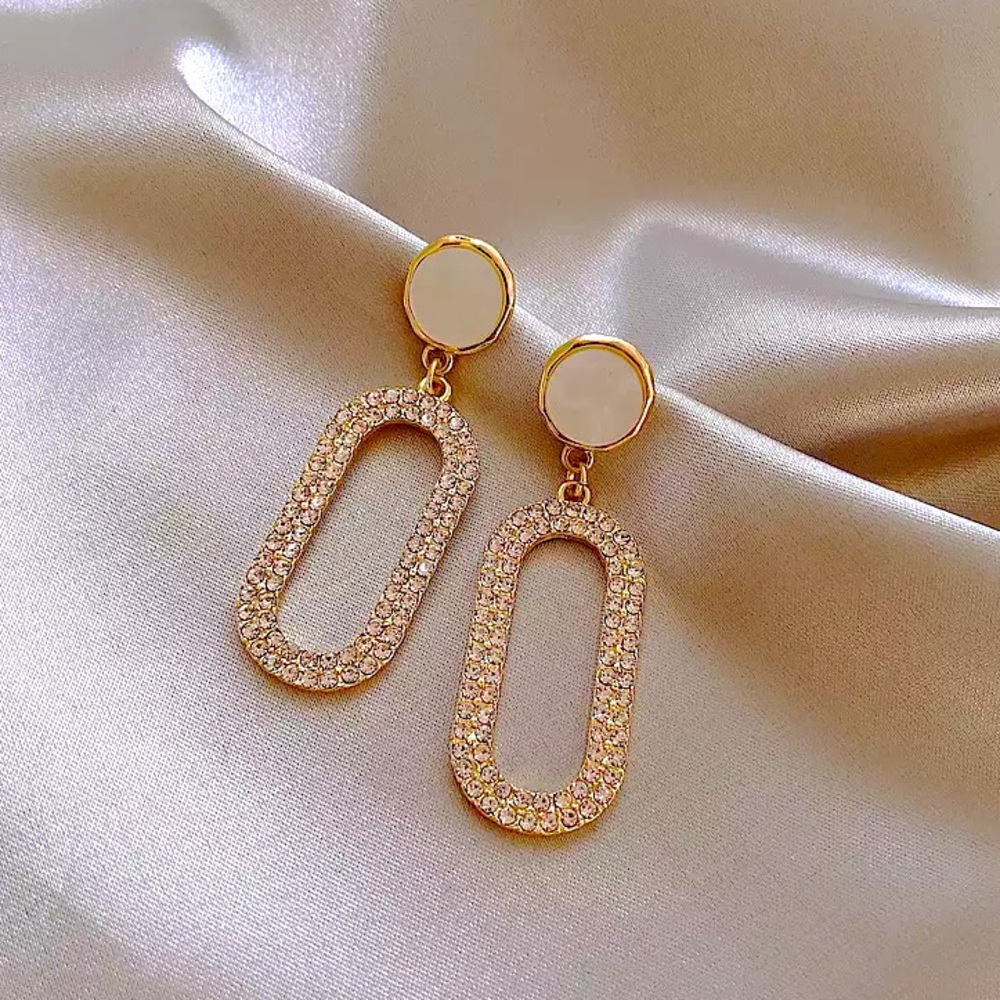 Gold Plated 14K Plated Rhinestone Drop Earrings